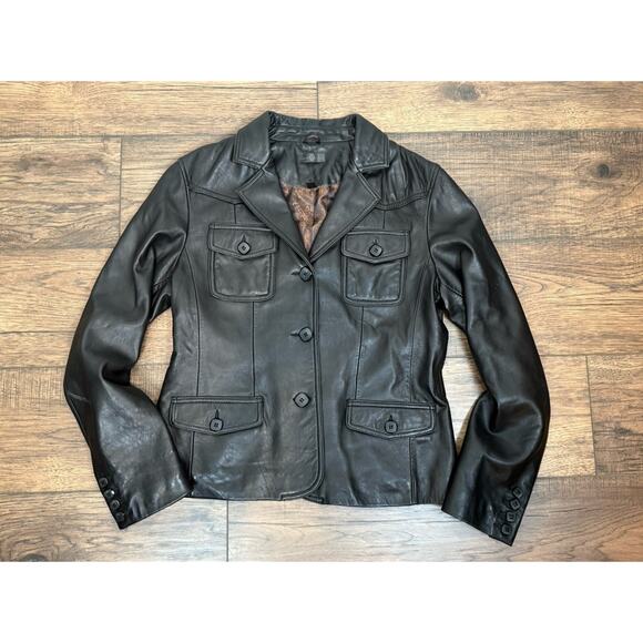 Vintage Wilson’s Leather Chocolate Brown Button Up Jacket Blazer 90’s Y2K Sz M - Picture 5 of 10